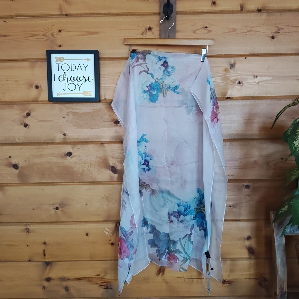 Story of Shanghai 100% Silk Scarf Floral Pastel Wrap Shawl NWT Ethereal Delicate